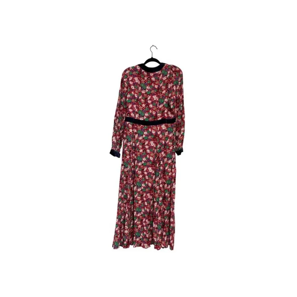 Boden Womens Dress UK 14 US 10 Red Floral Puff Sleeve Velvet Trim D1102 NWT - Picture 4 of 16
